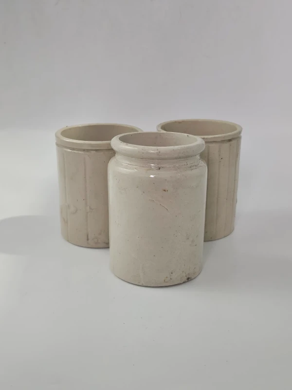 3 STONEWARE JAM POTS