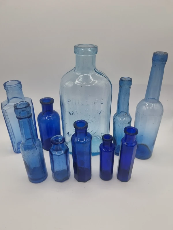 10 Vintage Blue Bottles