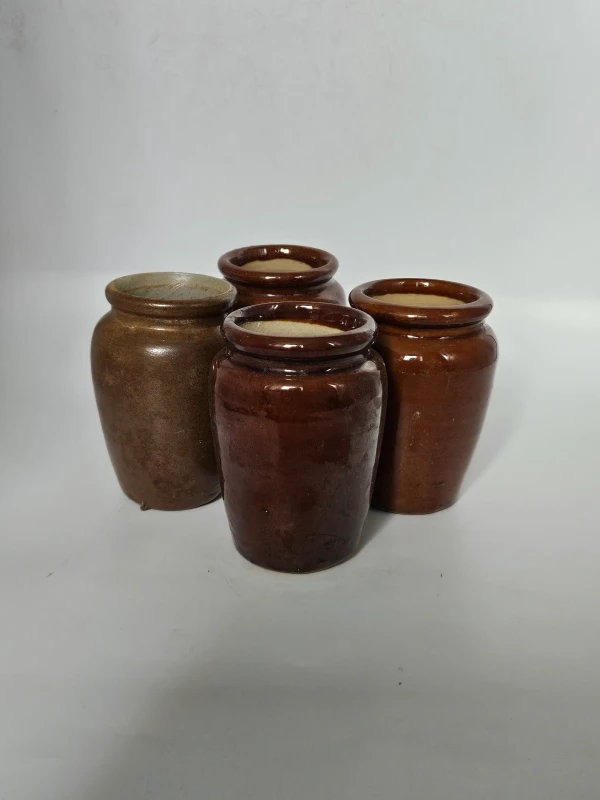 4 LARGE BROWN FOOD POTS