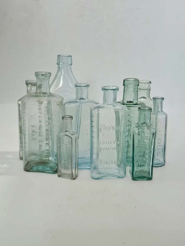 10 NAMED CHEMIST BOTTLES