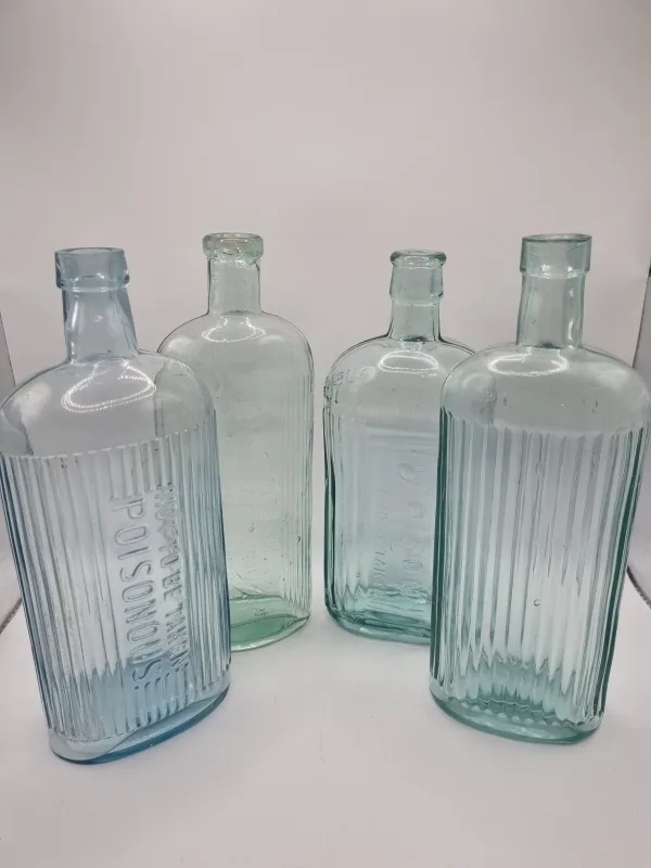 4 Large Aqua Poison Bottles