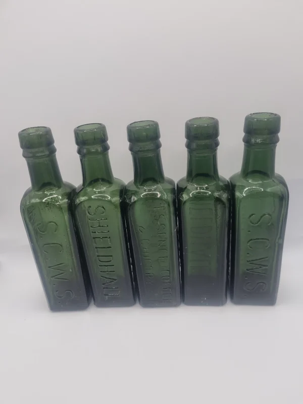 5 Vintage Deep Green Coffee Bottles