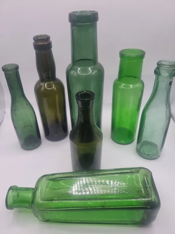 7 Vintage Green Bottles