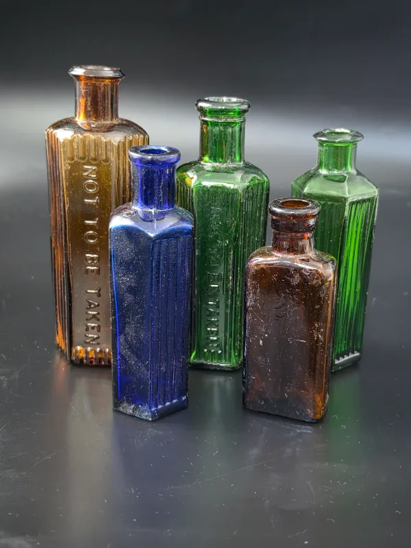 5 COLORED POISON BOTTLES