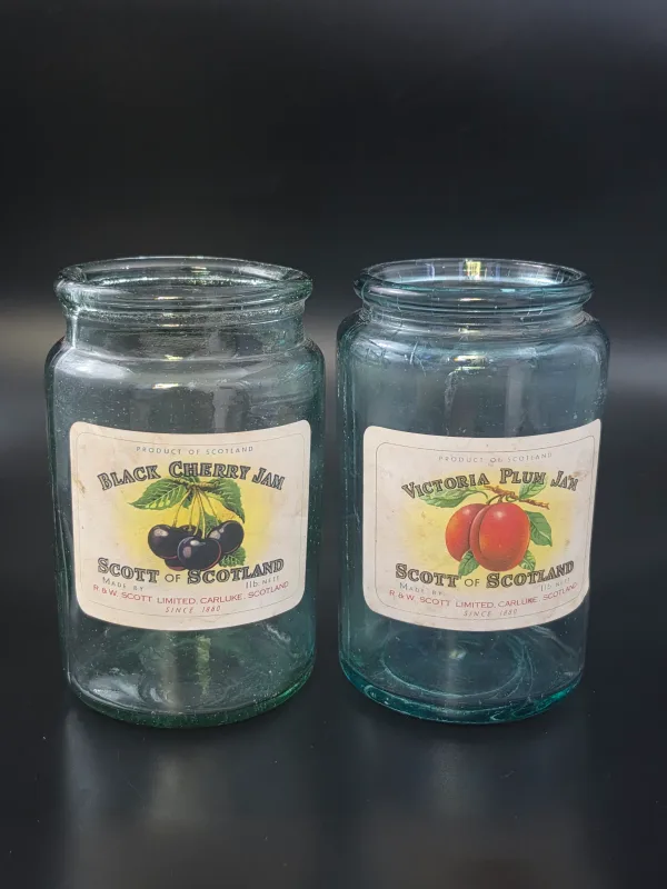 2 LABELLED JAM POTS