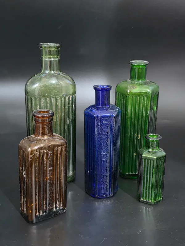 5 COLORED POISON BOTTLES