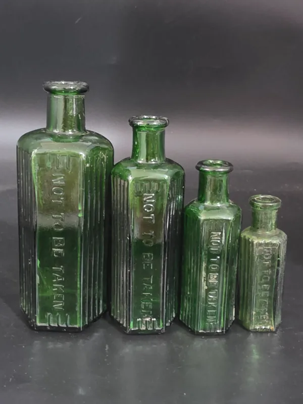 SET OF 4 GREEN POISON BOTTLES