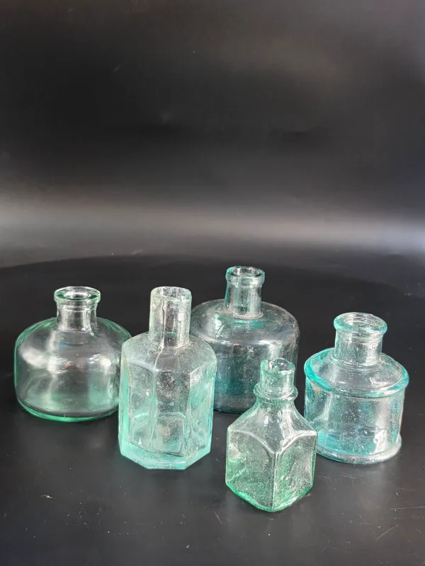 5 NICE GLASS INK BOTTLES