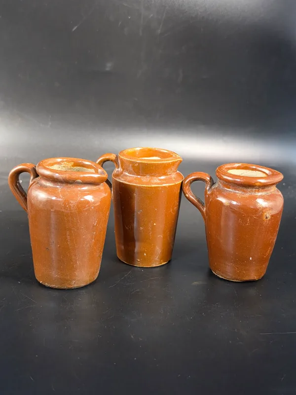 3 CREAM POTS WITH HANDLES