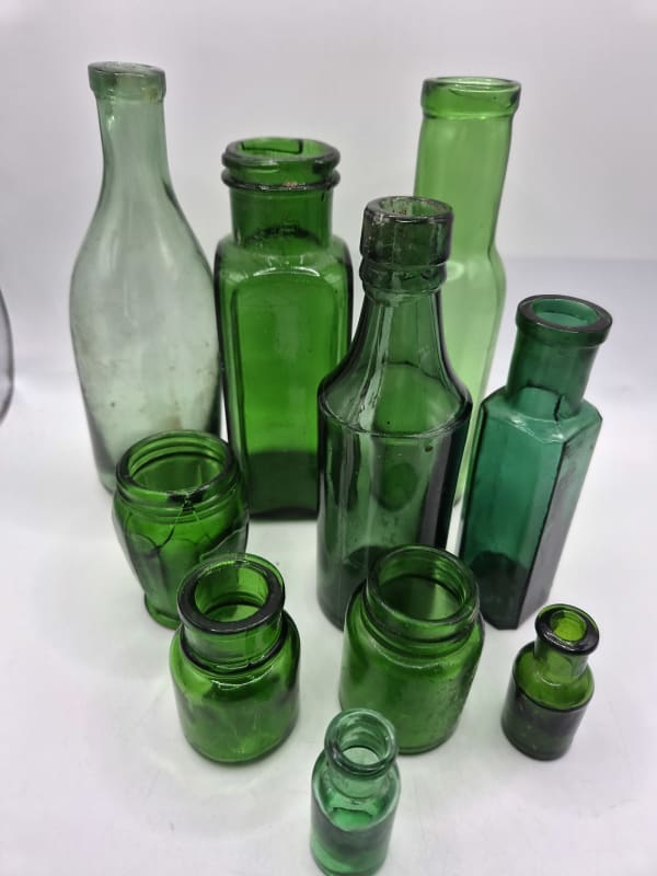 10 Green Vintage Bottles