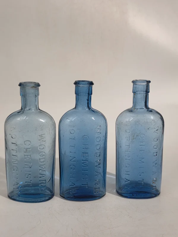3 BLUE WOODWARD BOTTLES