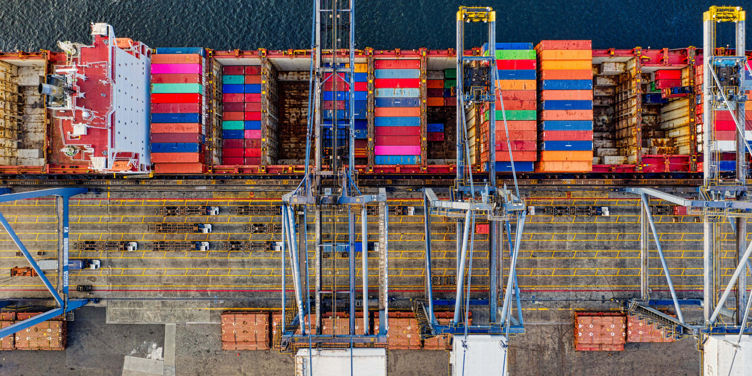 Containerised units staged for global shipping to a remote project site