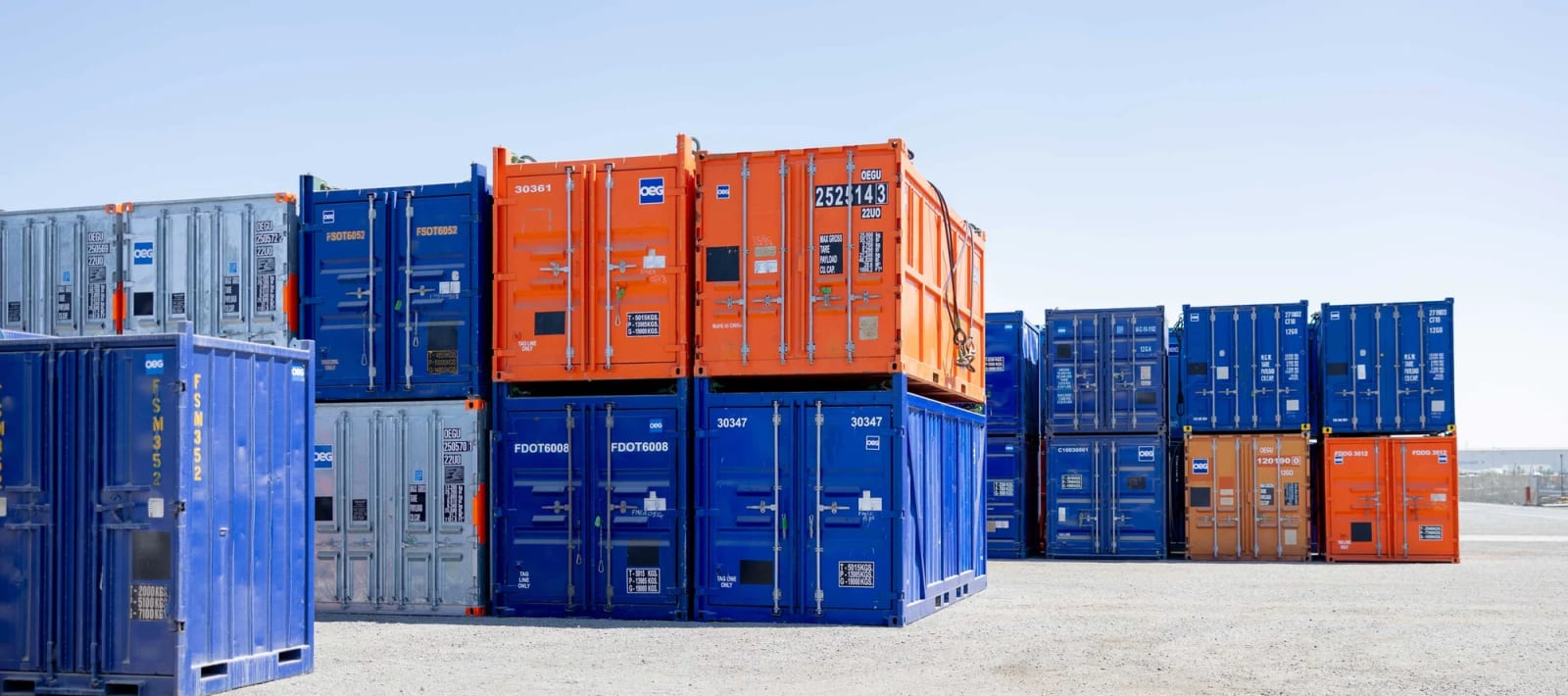 Containerised modules in transit by sea freight to a remote mine site
