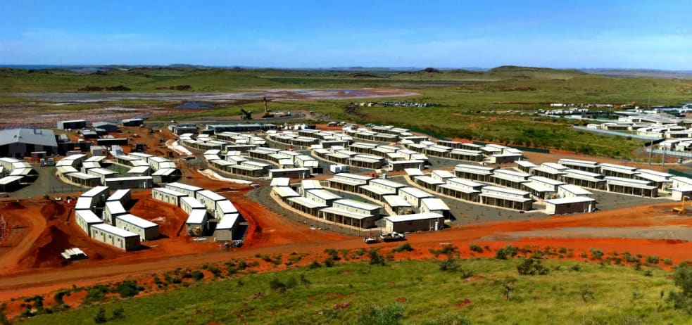 Aerial view of a fully planned mining camp layout