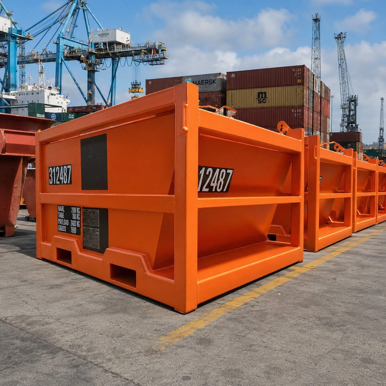 Sealed offshore mud skip container with forklift pockets