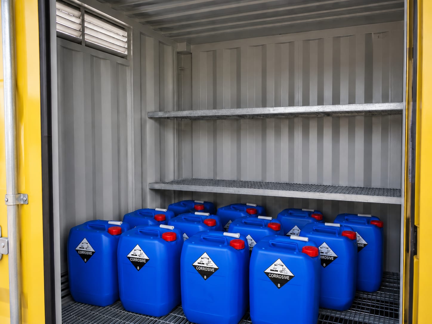 Class 8 corrosive storage container with chemical-resistant lining