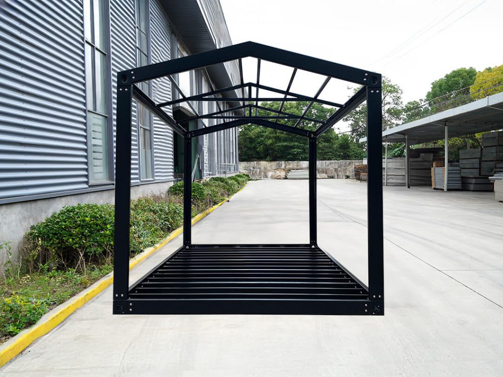 Flat, skillion and pitched container frame roof profiles
