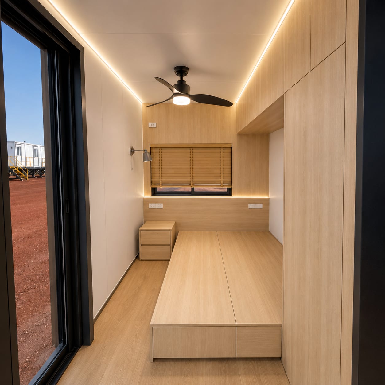 Commercial kitchen and mess module for the Pilbara village, AS 4674 food-safety fit-out.