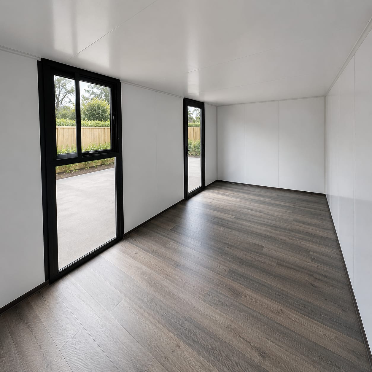Flat pack building interior, fitted-out living space
