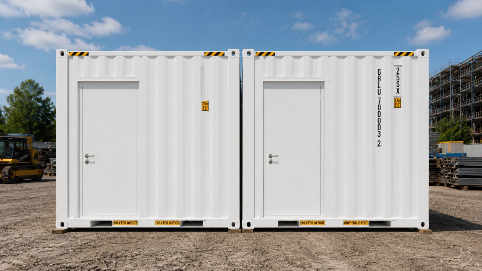 Two 10ft container offices side by side at a construction site