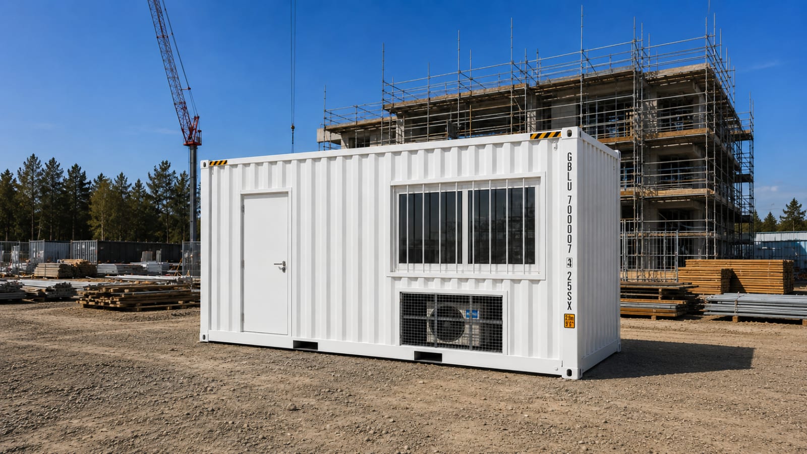 20ft container office wide-angle exterior on site
