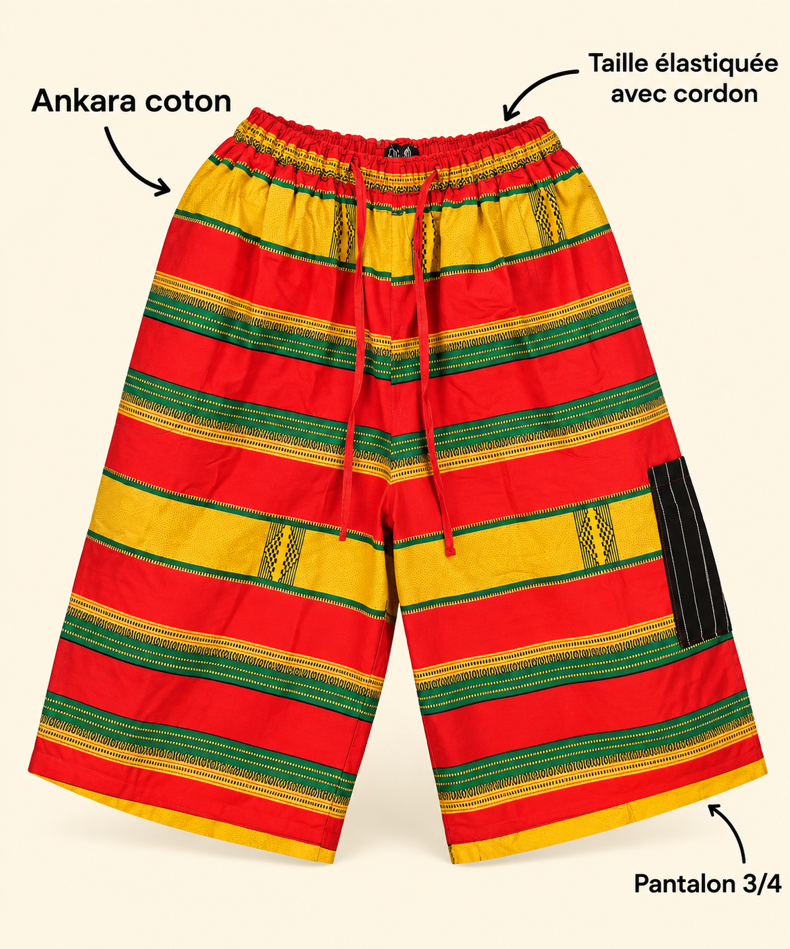 Pantalon 3/4 rouge jaune