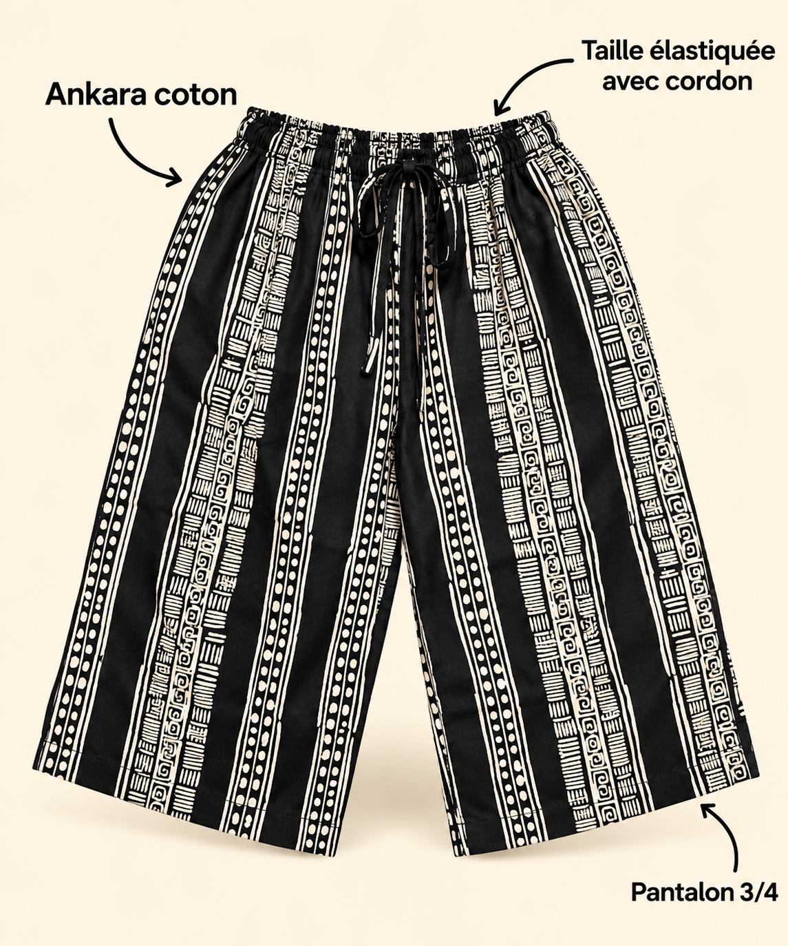 Pantalon 3/4 noir blanc