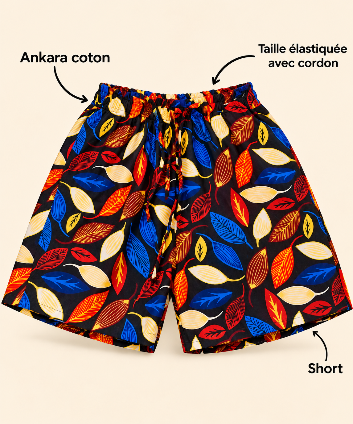 Short bleu, jaune et noir