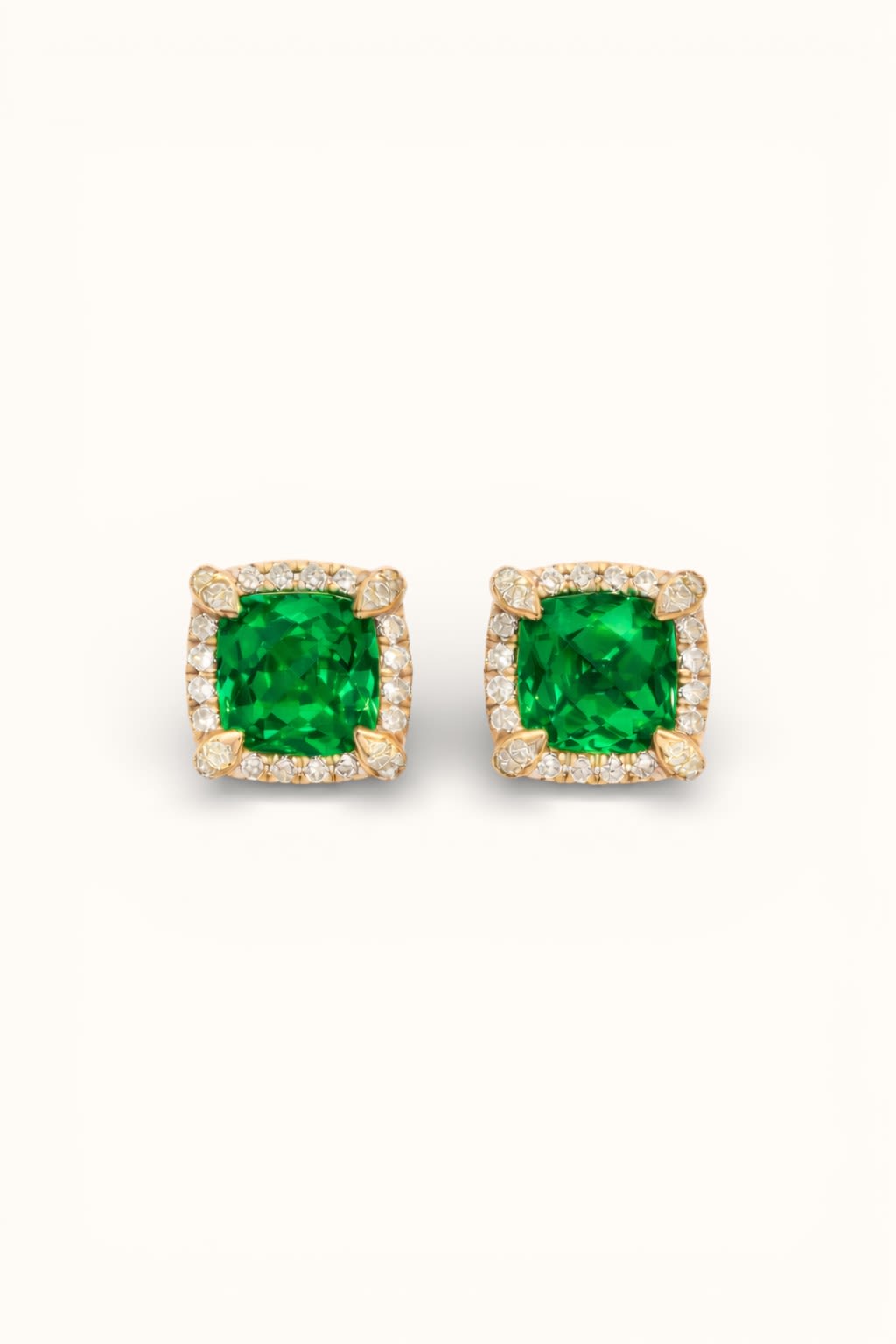 Lab Emerald Sterling Silver Halo Earrings