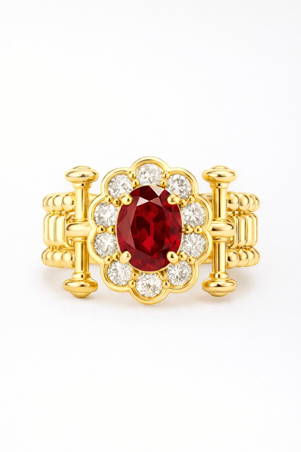 Ruby And Lab Diamond Ring In 14K Gold
