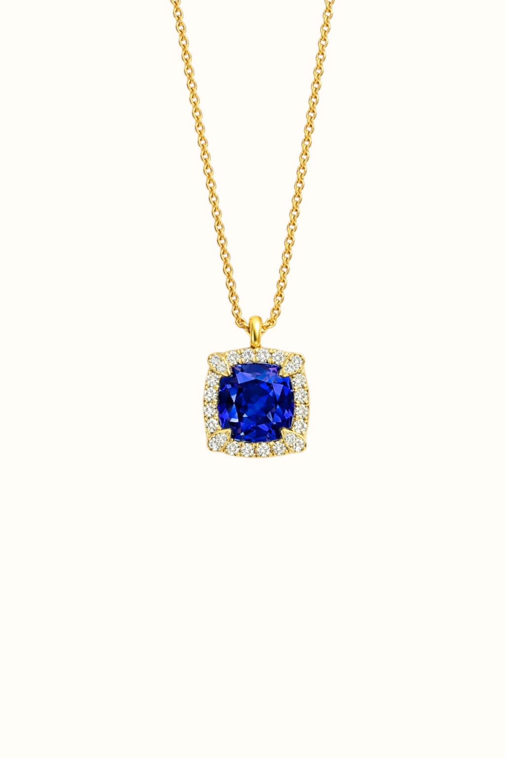 Sapphire Halo Pendant Necklace, Lab Grown