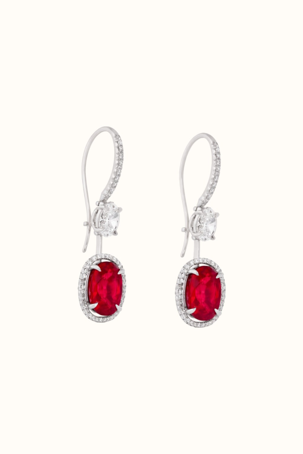Ruby and Diamond Drop Earrings in 14K Gold