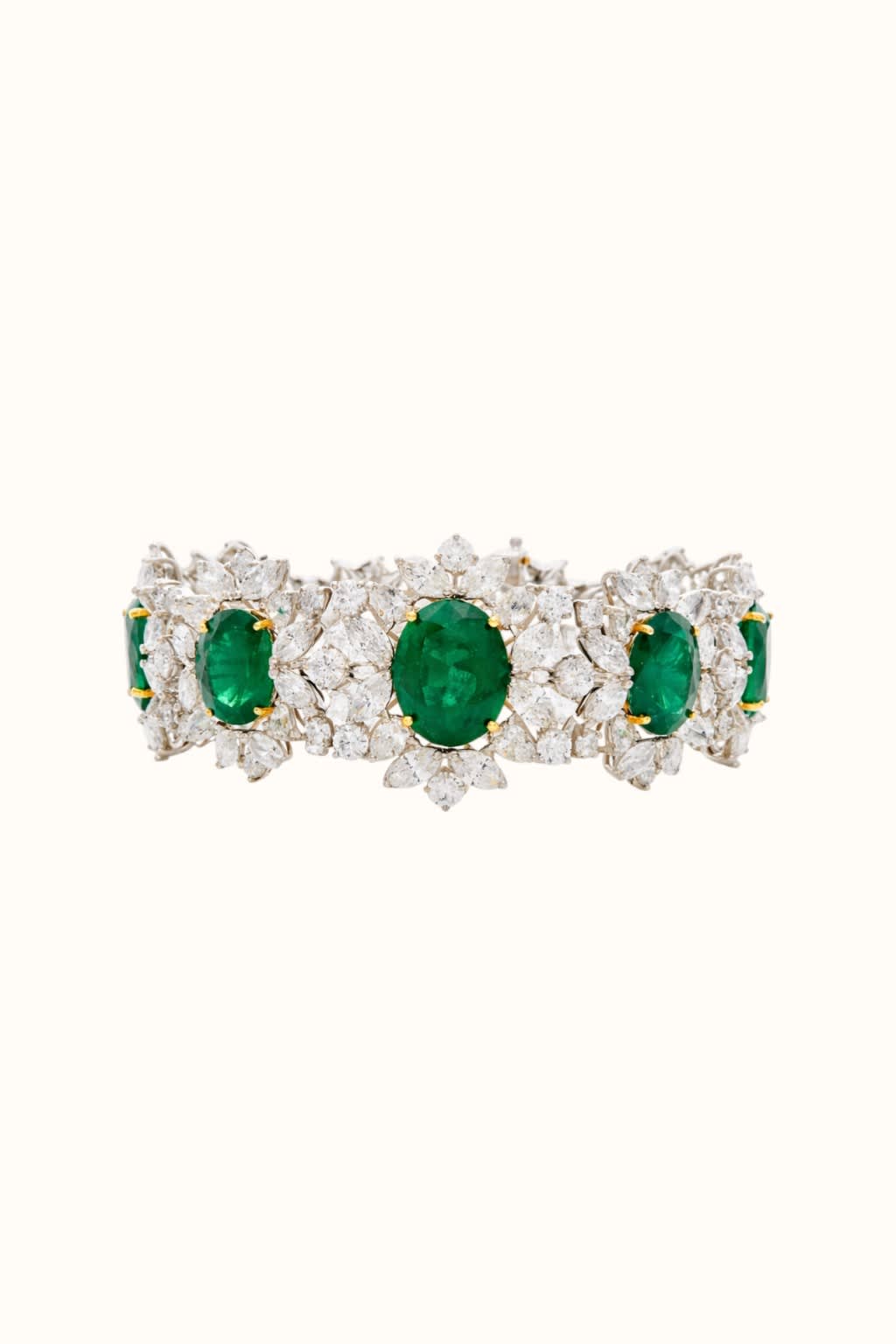 Emerald & Diamond Halo 14K Gold Bracelet