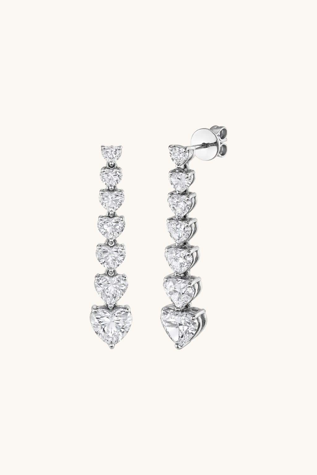 7 Heart Drop Earrings Lab Diamonds 14K Gold