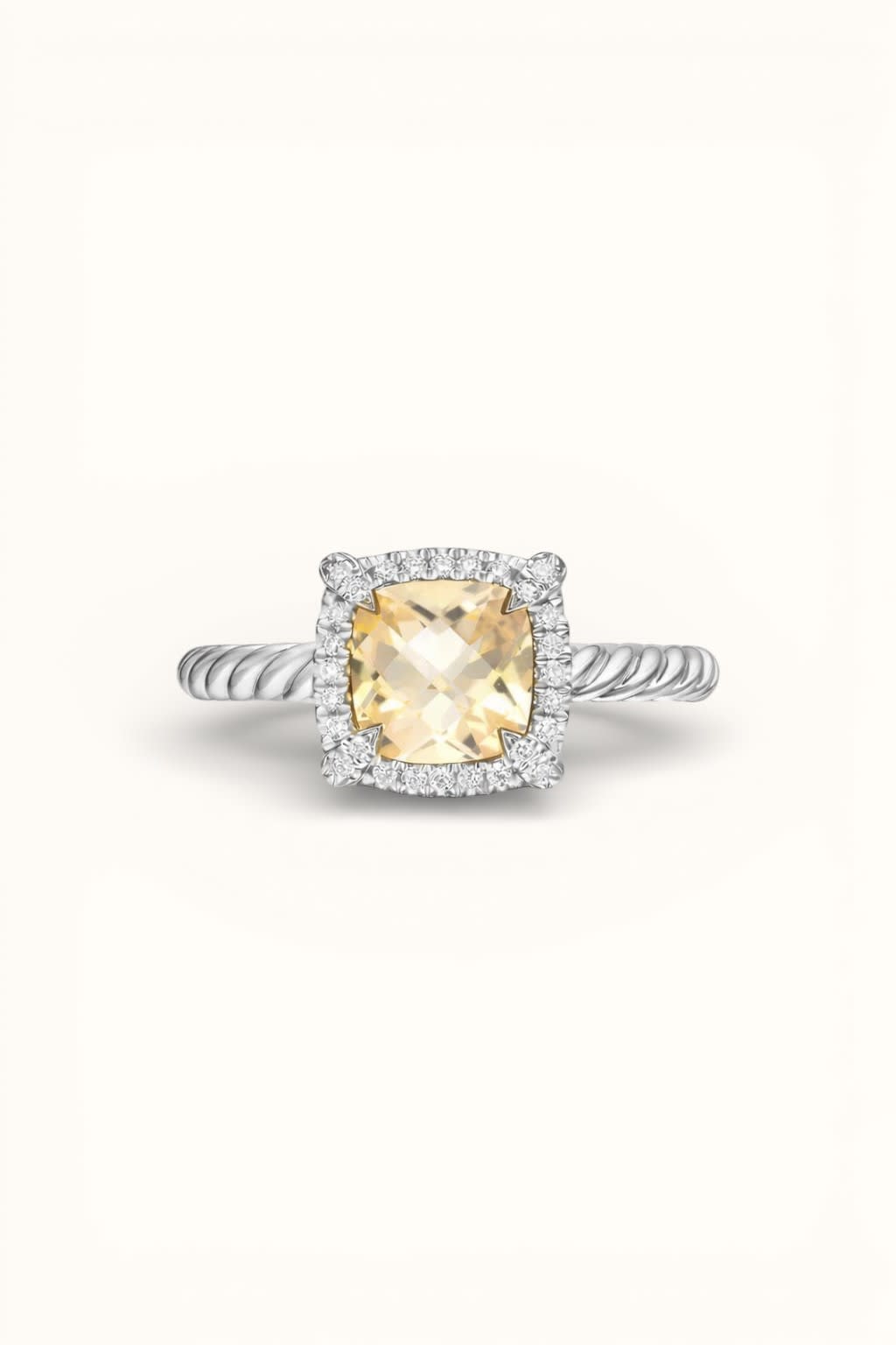 Citrine Ring with Diamond Halo in Yellow Gold
