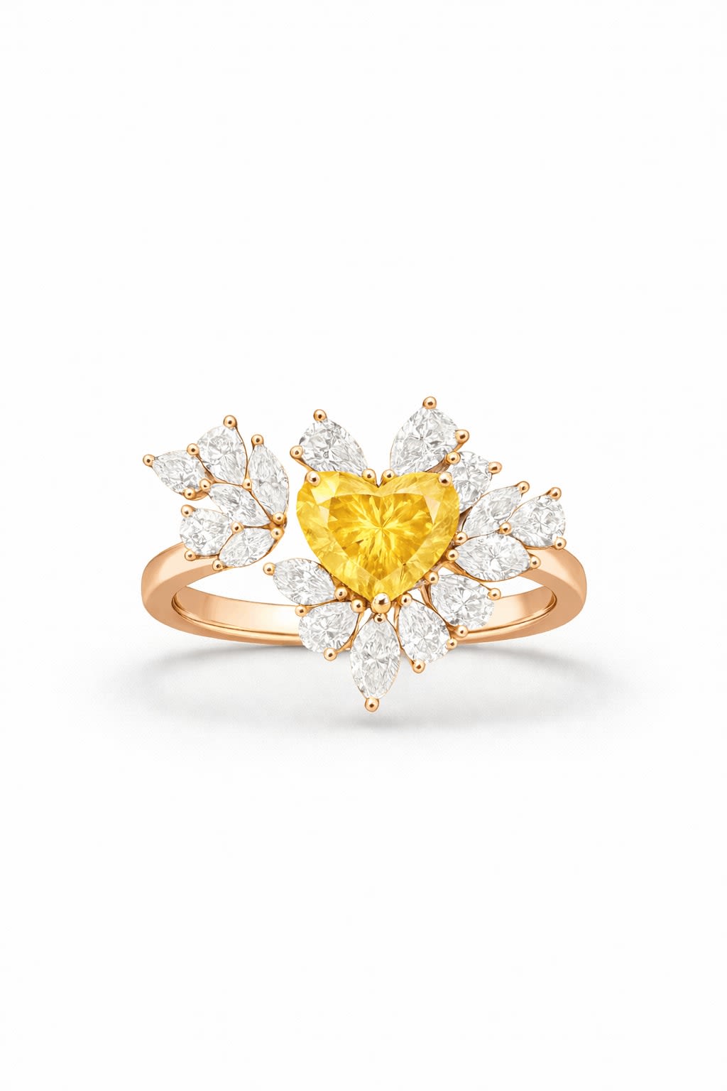 Heart Shape Yellow Lab Diamond Ring With Side Stones