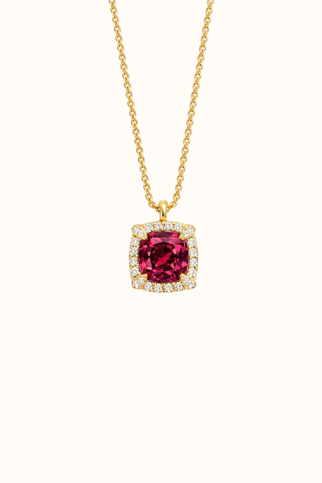 Rhodolite Garnet Halo Pendant Necklace