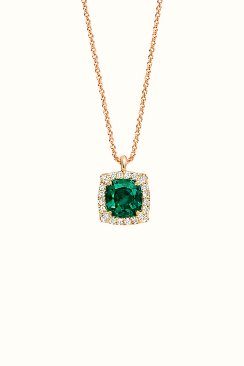 Emerald Halo Pendant Necklace Sterling Silver