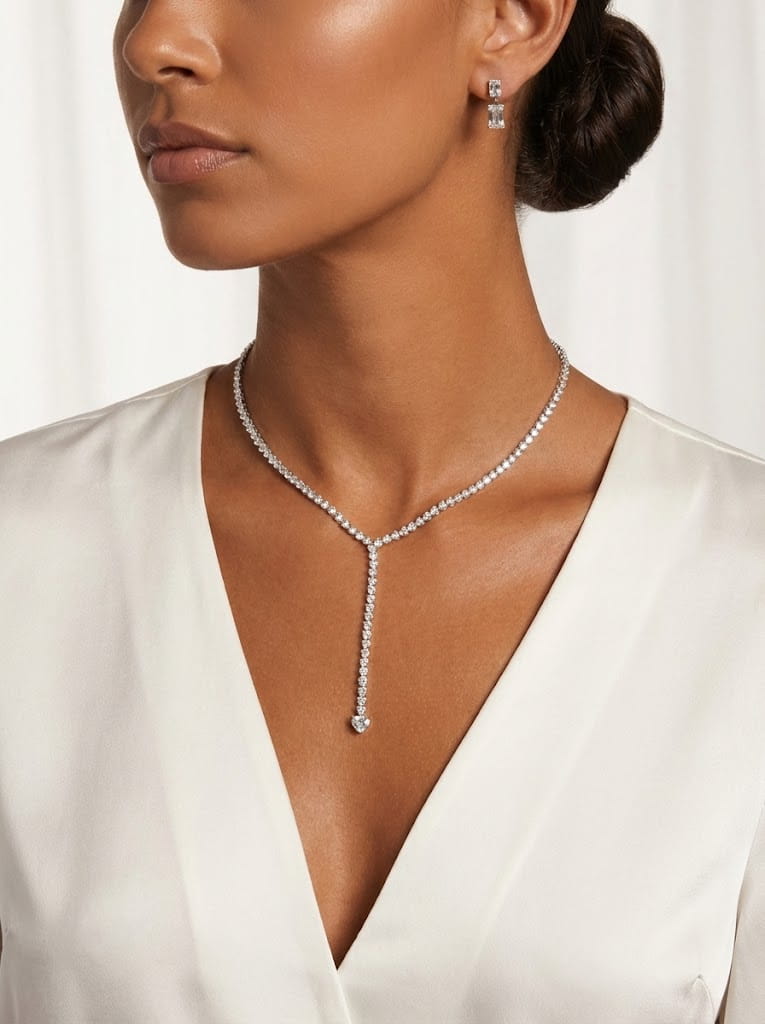 Diamond Heart Y Drop Necklace