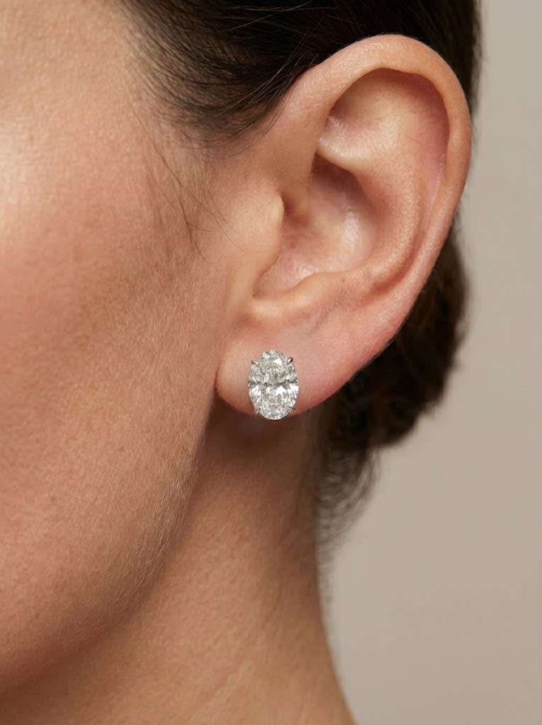 Oval Lab Diamond Stud Earrings, 3cttw