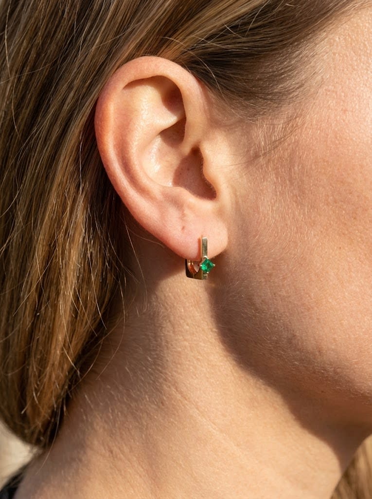 Emerald Princess Cut Hoop Earrings