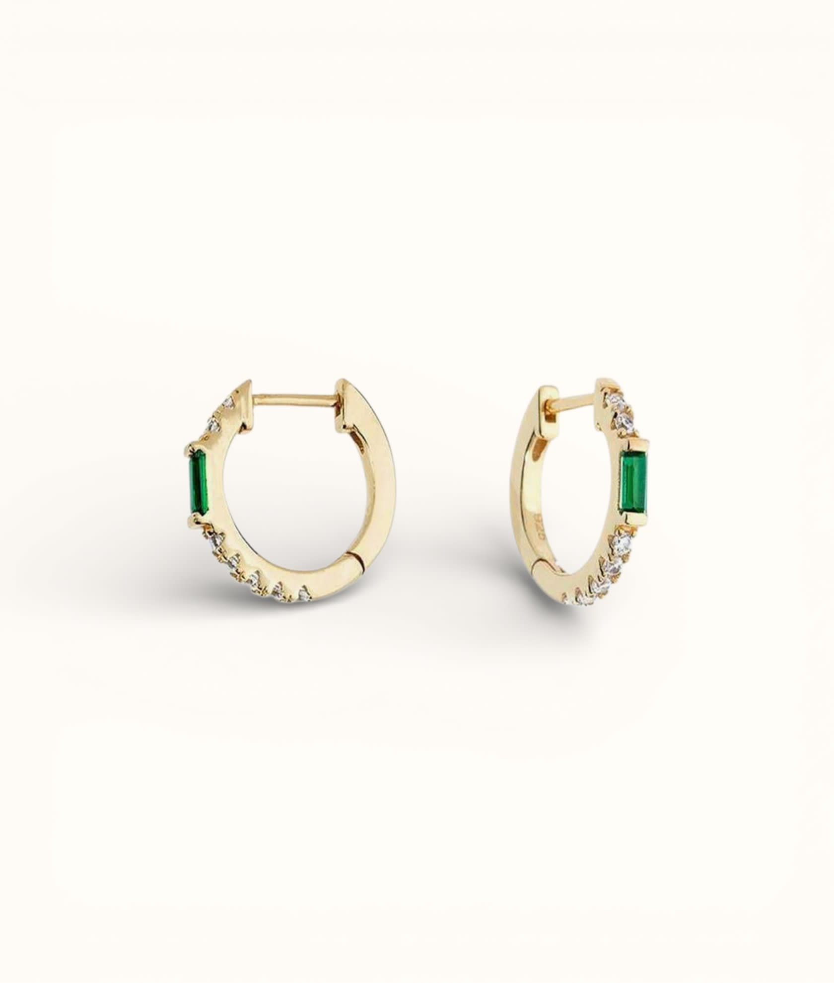 Emerald Baguette Huggie Earrings