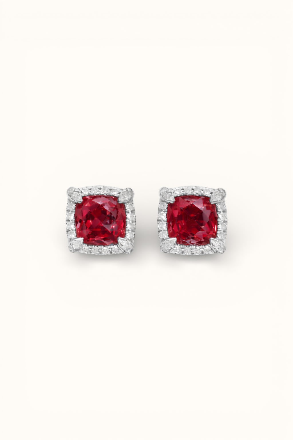 Lab Ruby Sterling Silver Halo Stud Earrings