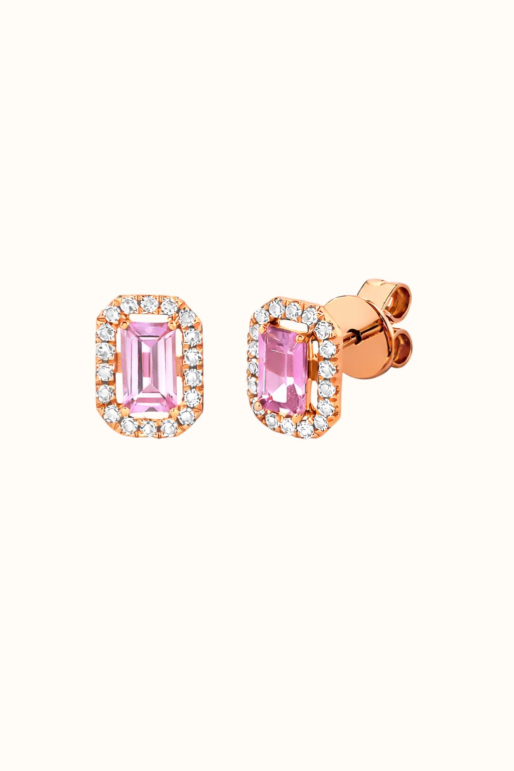 Pink Sapphire Halo Stud Earrings