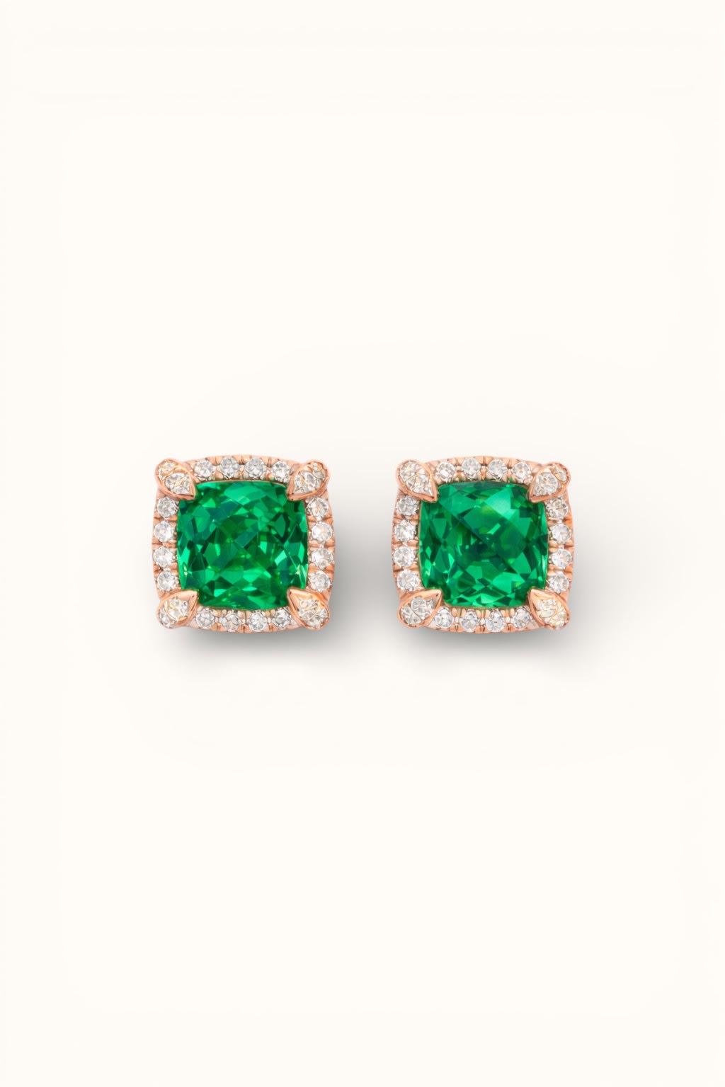 Lab Emerald Sterling Silver Halo Earrings