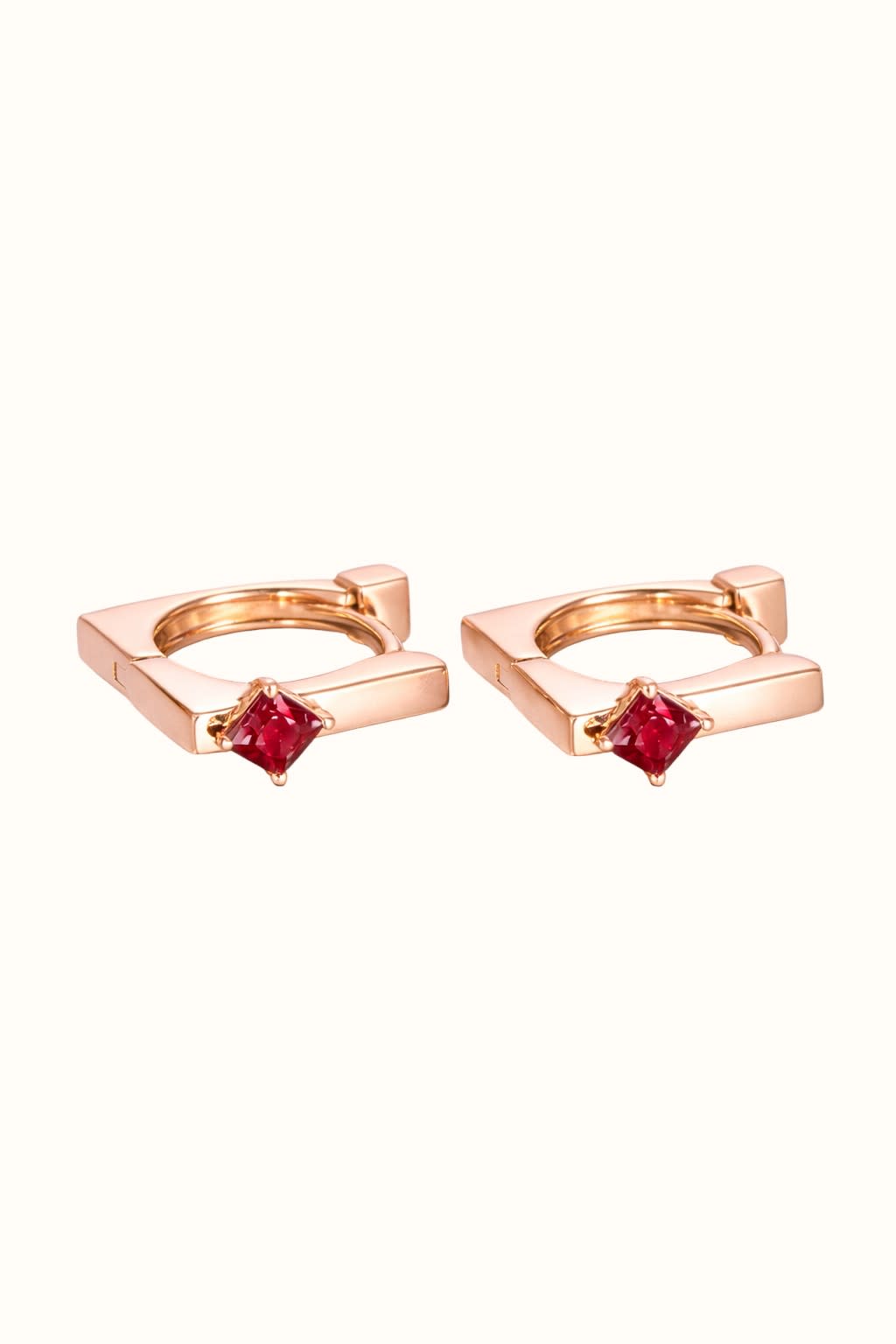 Ruby Princess Cut Hoop Earrings