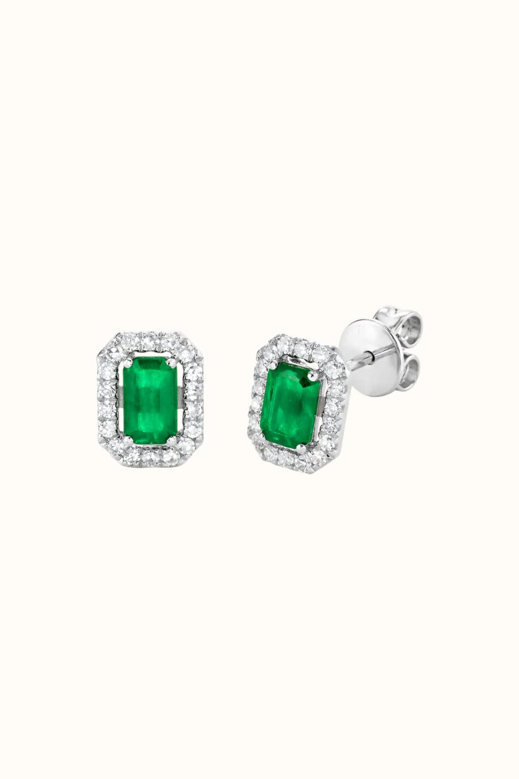Emerald Halo Stud Earrings in 14K Yellow Gold