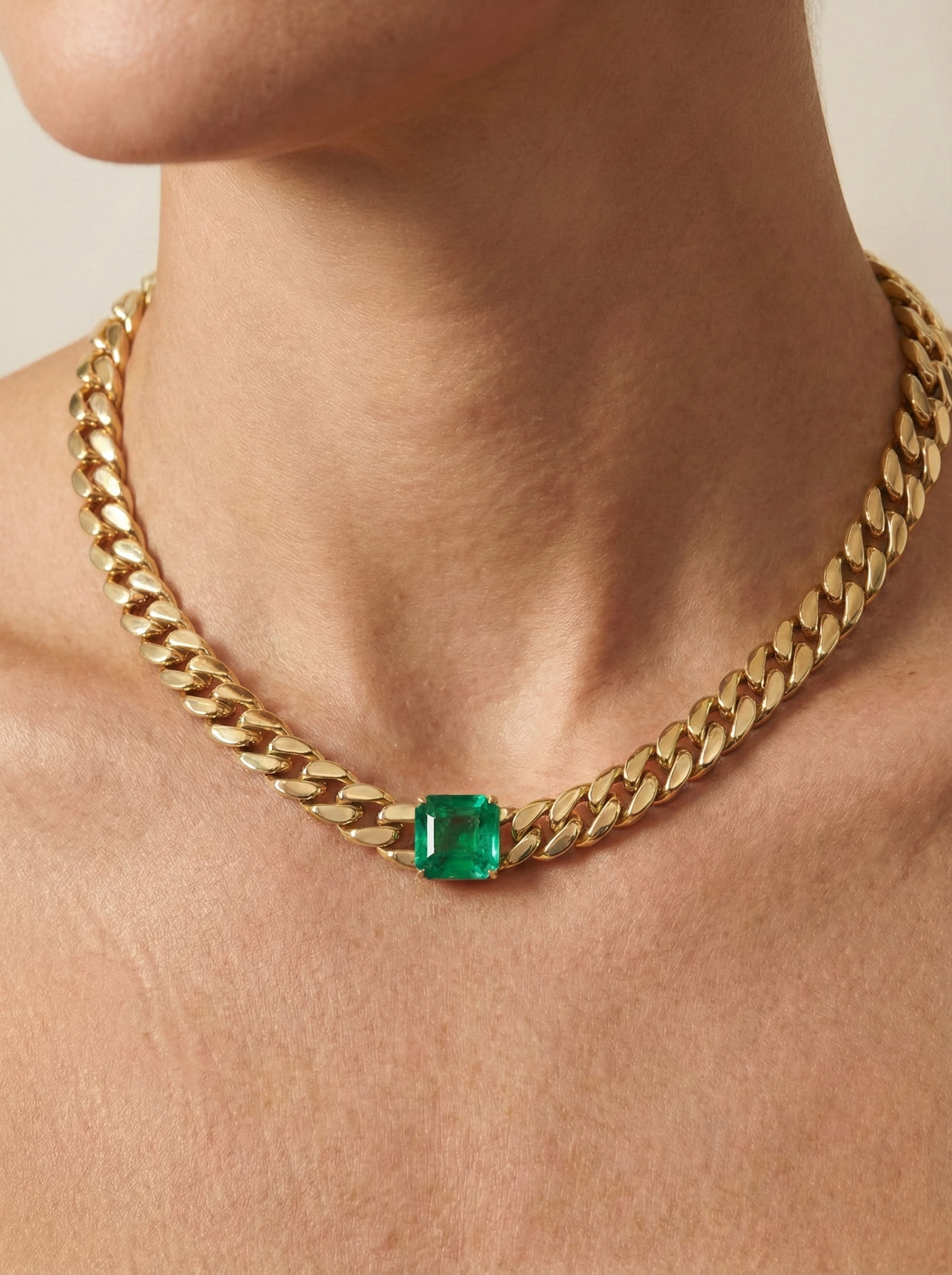 Emerald Cut Lab Grown Emerald Chain Necklace