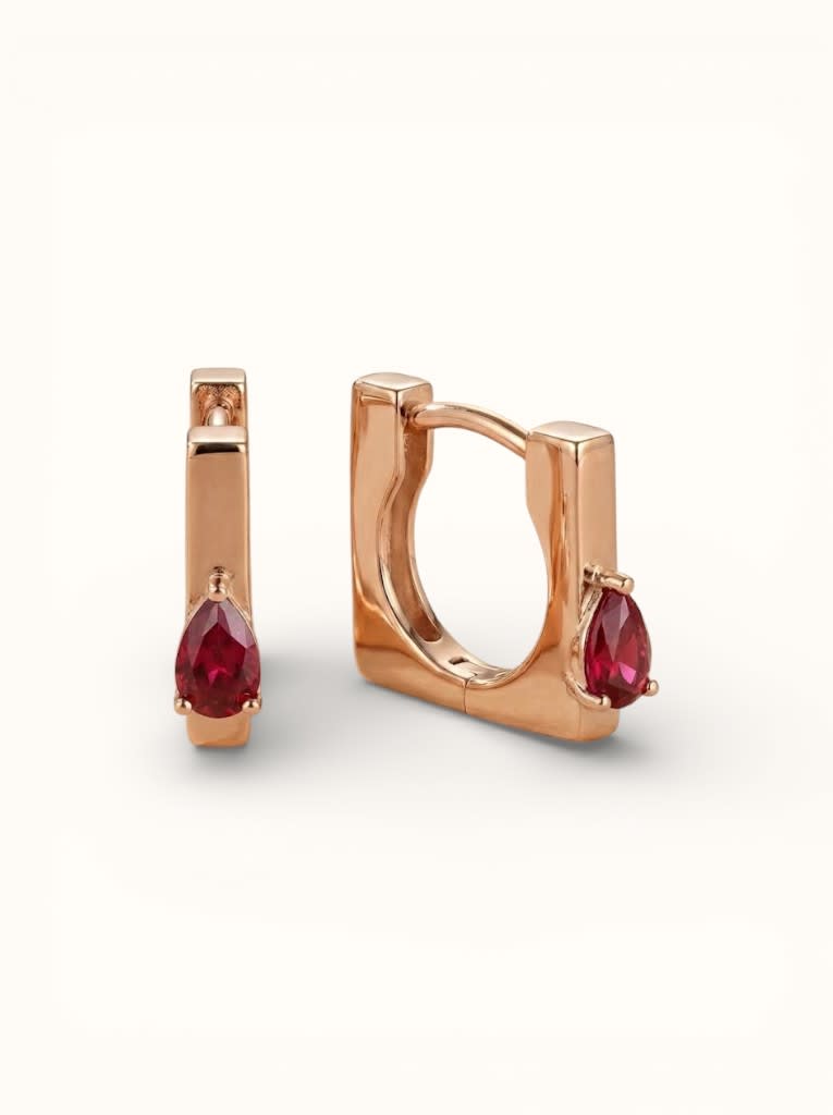 Ruby Huggie Hoop Earrings in Rose Gold
