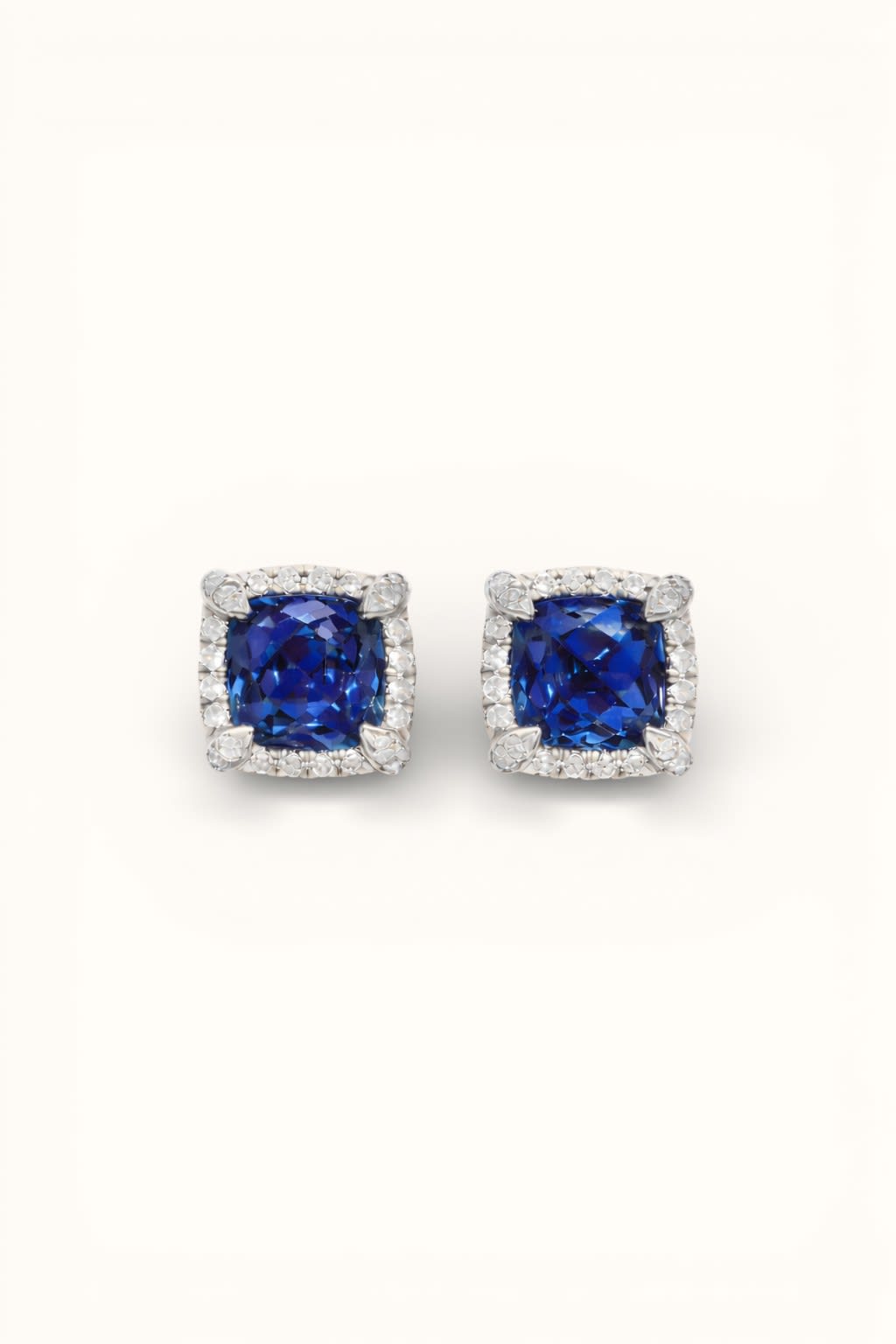 Lab Sapphire Halo Stud Earrings
